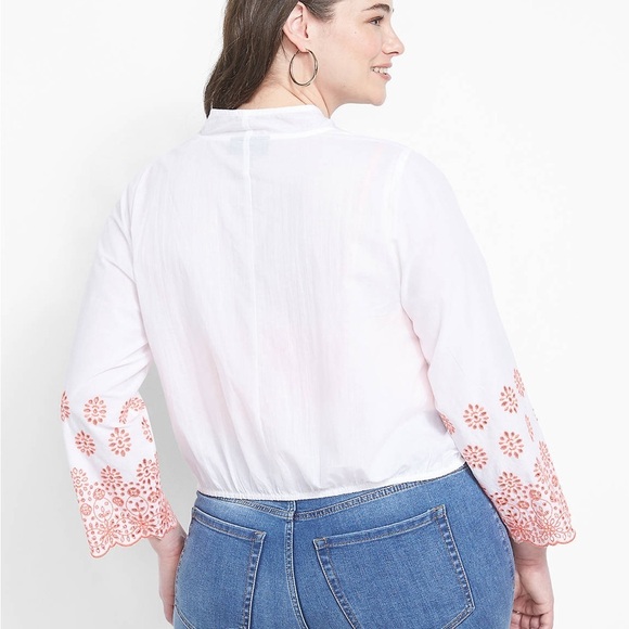 Lane Bryant NWT White Tie-Front Embroidered Eyelet Overpiece Top 22/24 - Picture 2 of 14